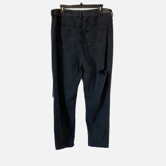 American Eagle Comfort Stretch Waistband Black Ripped Denim Mom Jean - Size 14 - Picture 2 of 5